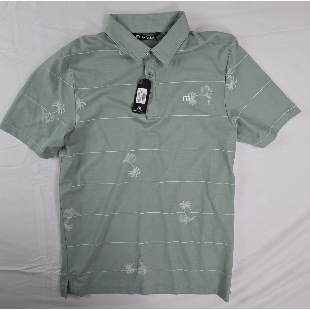 NWT Travis Mathew Palm Trees Golf Polo Shirt Mens Medium Green Cotton Polyester